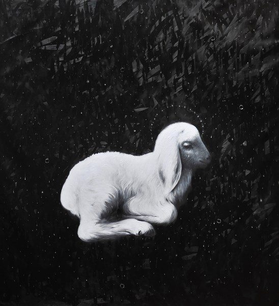 Omar Galliani, Agnus Dei, 2016, olio su tela, cm. 230x210 