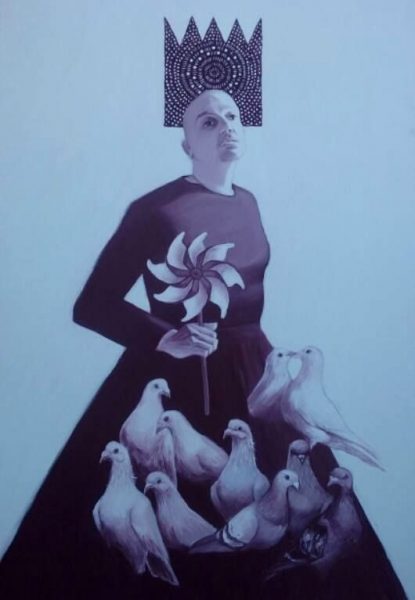 Barbara Karwowska,  Trionfo della pace, 2016, olio su tela, 100 cm. x 50 cm.