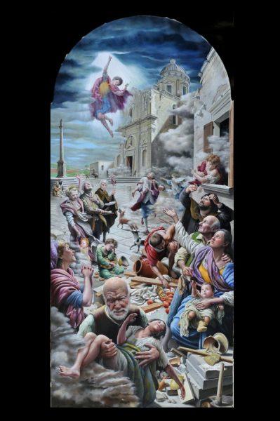 Roberto Buttazzo, Il miracolo del terremoto, 2017, olio su tela, cm 110x250 (foto: Oronzo Fari)