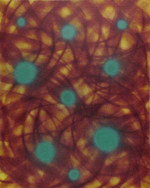 Siro, Invenzione astrale, 1975 smalti e spray bomb su tela, cm. 90 x 79,5