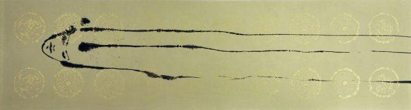 Omar Galliani, Lontani da Xian, 2009, inchiostro su carta seta con fregi in oro, 60x263 cm