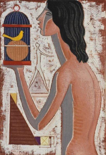 Mario Tozzi, La ragazza del canarino, 1972, olio su tela, cm. 73x50