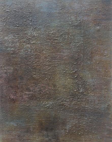 SILENZIO ESAUSTO DA COTTURA di Sergio Mario Illuminato, 2022, 70 x 120 cm, pigmenti ferro, albume di uovo e olio su tela