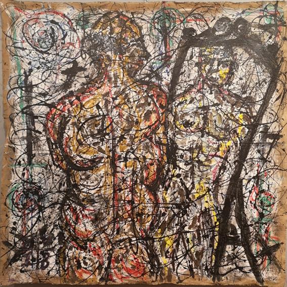Francesco Patanè, Rebirth, 2019, Asfalto e acrilico su Juta, 150x150