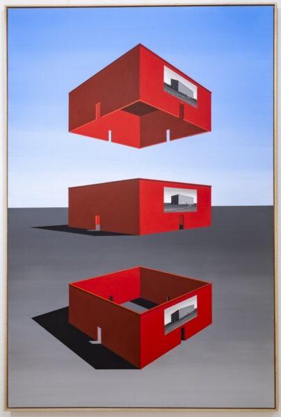 Thomas Huber, Besucherandrang (serie Am Horizont), 2015, olio su tavola, cm 225x150