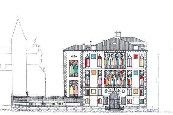 Palazzo Cavalli Franchetti B.ZARRO. 2025  Tecnica mista su Carta cotone. cm. 40x30