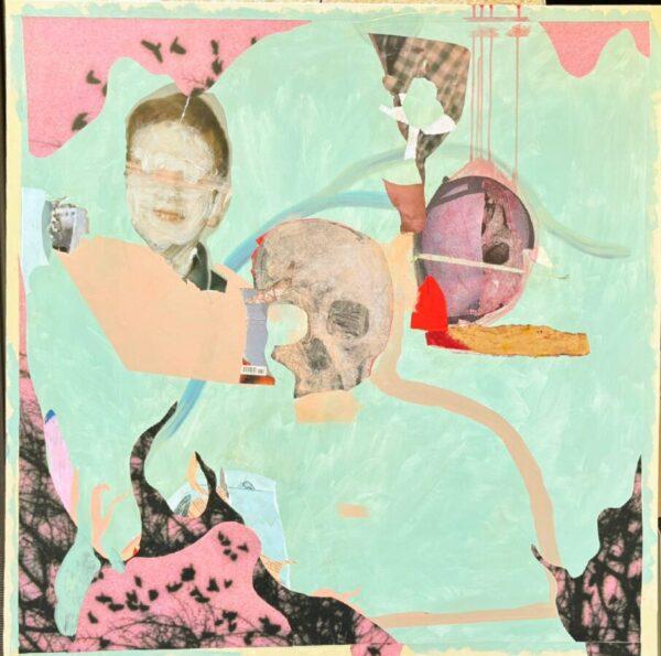 Emanuele Sartori, 13 novembre - Tecnica mista e collage su tela, 100x100, 2024