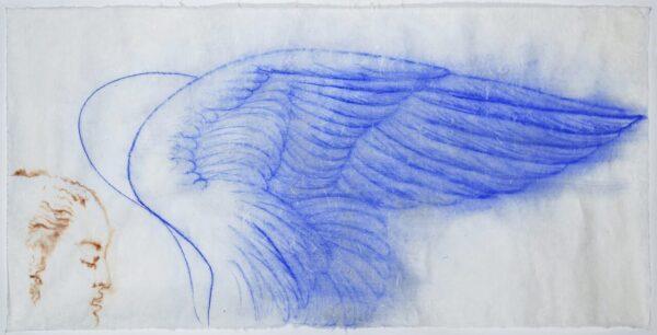 Omar Galliani, BLU DELL’ANGELO, 1982, pastello su carta di riso + inchiostro, 70x185 cm